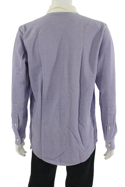 Brooks Brothers Mens Button Down Shirt Purple White Cotton Size Large