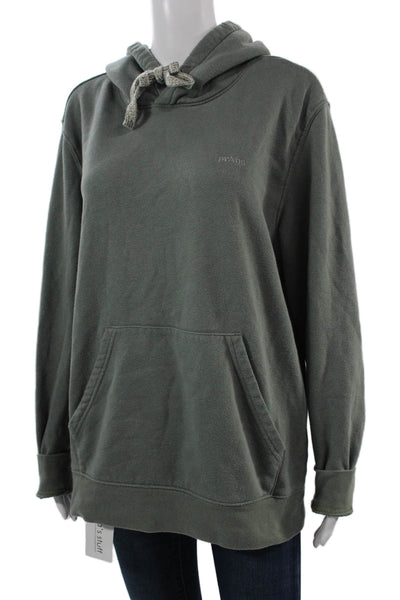 prAna Unisex Pullover Hoodie Green Drawstring Cotton Blend Long Sleeve Size M
