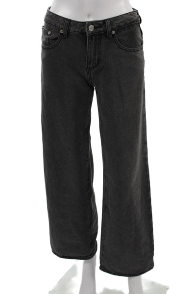 Edikted Women Wide-Leg Dark Gray Jeans Button Mid Rise Size XS