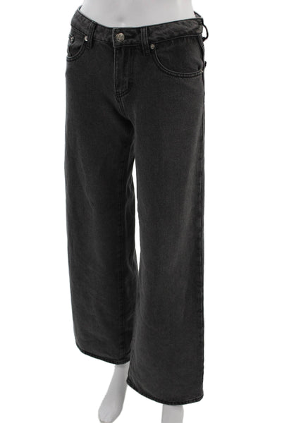 Edikted Women Wide-Leg Dark Gray Jeans Button Mid Rise Size XS