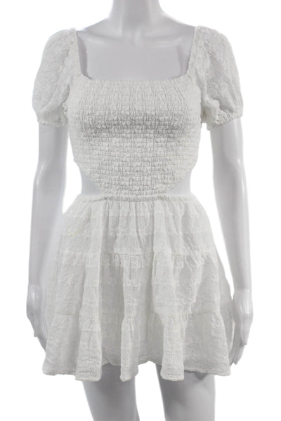 Katie J Women Fit & Flare Mini Floral Square Neck Short Sleeve Dress Size XS