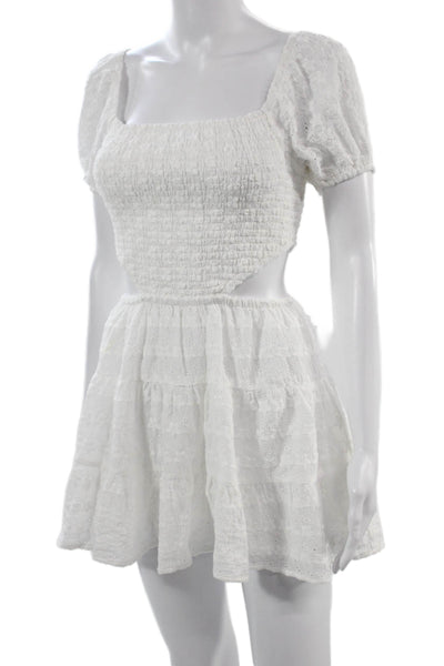 Katie J Women Fit & Flare Mini Floral Square Neck Short Sleeve Dress Size XS
