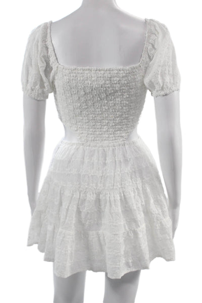 Katie J Women Fit & Flare Mini Floral Square Neck Short Sleeve Dress Size XS