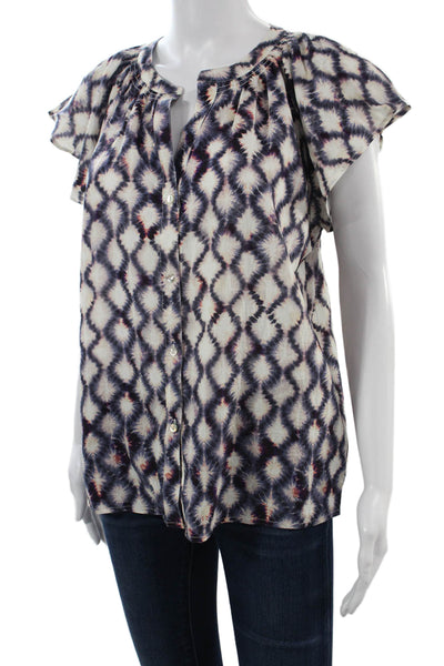 Rails Women Geometric V Neck Button Up Short Sleeve Blouse White Size M