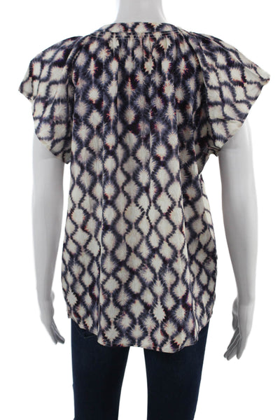 Rails Women Geometric V Neck Button Up Short Sleeve Blouse White Size M
