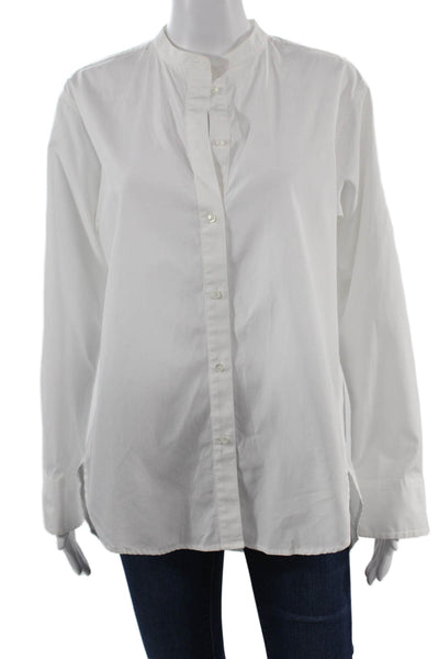J Crew Women Basic Button-Up White Cotton Long Sleeve High Neck Size 6