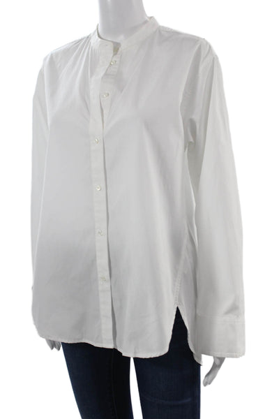J Crew Women Basic Button-Up White Cotton Long Sleeve High Neck Size 6