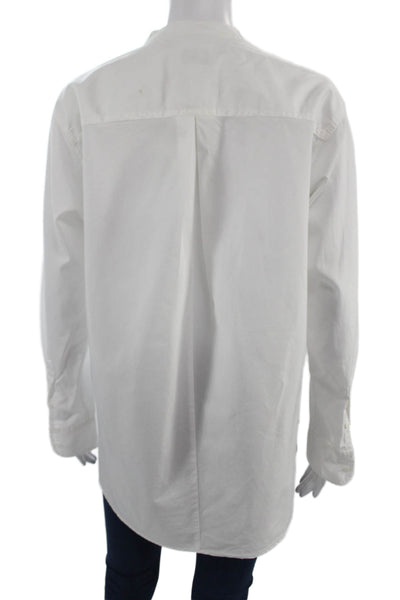 J Crew Women Basic Button-Up White Cotton Long Sleeve High Neck Size 6
