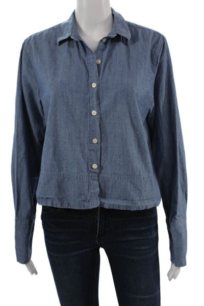 J Crew Womens Blue Cotton Collared Basic Button-Up Top Long Sleeve Size 6