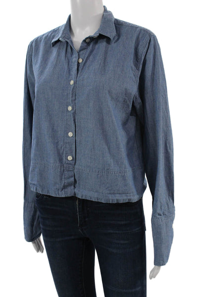 J Crew Womens Blue Cotton Collared Basic Button-Up Top Long Sleeve Size 6