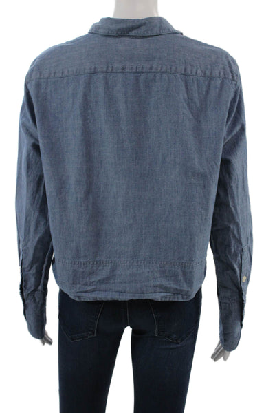 J Crew Womens Blue Cotton Collared Basic Button-Up Top Long Sleeve Size 6