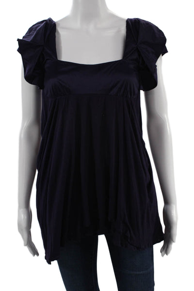 Vanessa Bruno Women Tunic Dark Blue Square Neck Sleeveless Bohemian Size 3