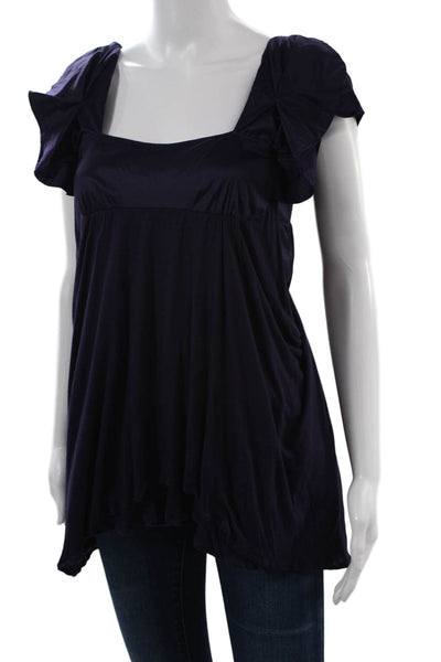 Vanessa Bruno Women Tunic Dark Blue Square Neck Sleeveless Bohemian Size 3