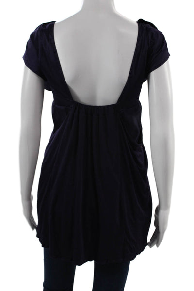 Vanessa Bruno Women Tunic Dark Blue Square Neck Sleeveless Bohemian Size 3