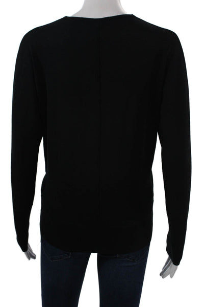 Kinross Cashmere Women Black Silk Cashmere V-Neck Long Sleeve Top Size S