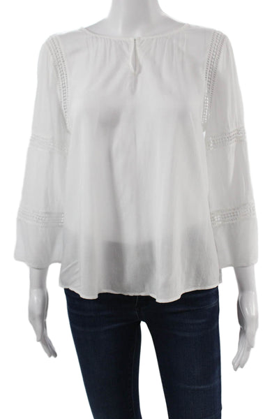 Ecru Womens Bohemian White Rayon Blouse Round Neck 3/4 Sleeve Size S