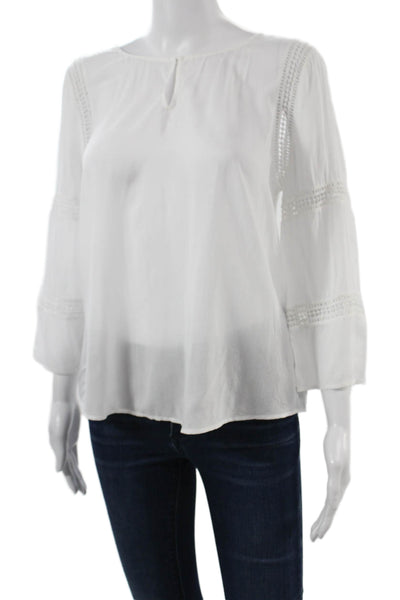 Ecru Womens Bohemian White Rayon Blouse Round Neck 3/4 Sleeve Size S