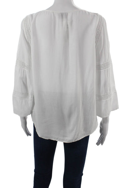 Ecru Womens Bohemian White Rayon Blouse Round Neck 3/4 Sleeve Size S