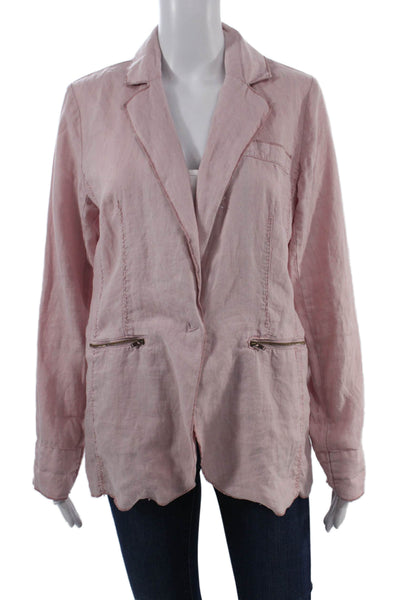 Michael Stars Womens Pink Linen Solid Collared Zip Blazer Long Sleeve Size M