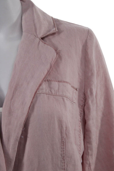Michael Stars Womens Pink Linen Solid Collared Zip Blazer Long Sleeve Size M