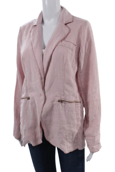 Michael Stars Womens Pink Linen Solid Collared Zip Blazer Long Sleeve Size M