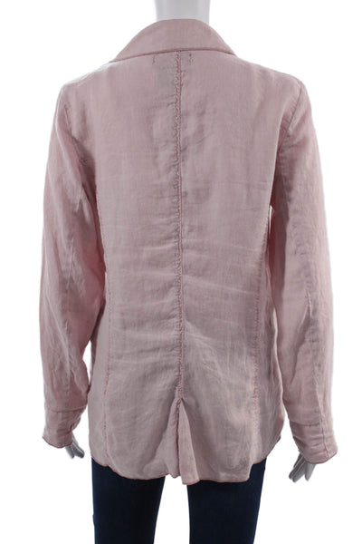 Michael Stars Womens Pink Linen Solid Collared Zip Blazer Long Sleeve Size M