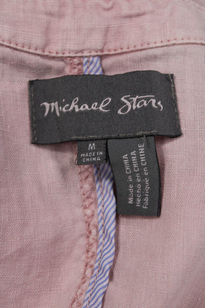 Michael Stars Womens Pink Linen Solid Collared Zip Blazer Long Sleeve Size M