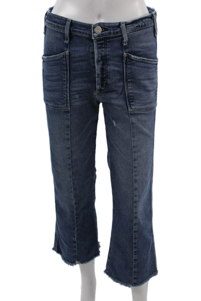 McGuire Women Cropped Dark Blue Jeans 98% Cotton Size 28