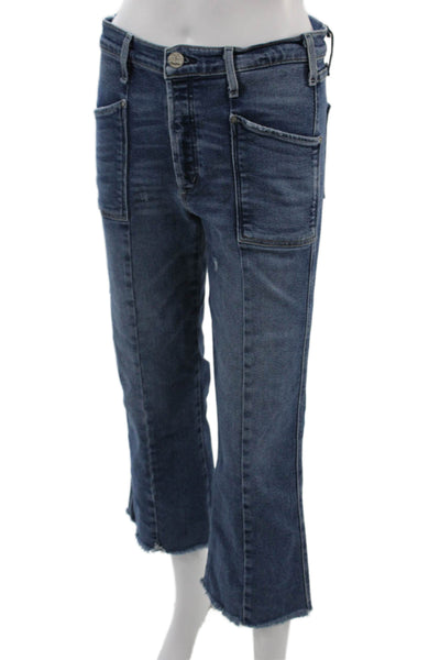 McGuire Women Cropped Dark Blue Jeans 98% Cotton Size 28