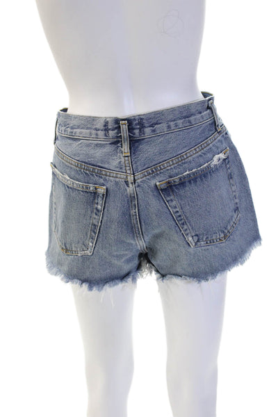 Agolde Unisex Solid Blue 100% Cotton 90s Button Shorts Size 25