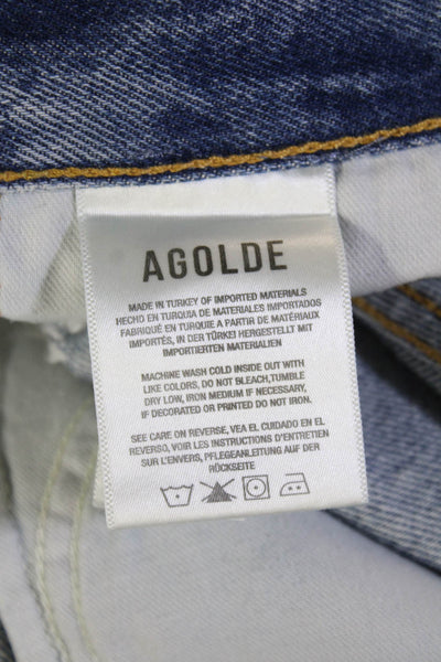 Agolde Unisex Solid Blue 100% Cotton 90s Button Shorts Size 25