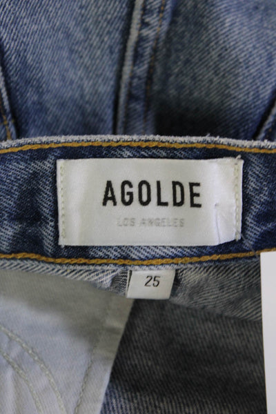 Agolde Unisex Solid Blue 100% Cotton 90s Button Shorts Size 25