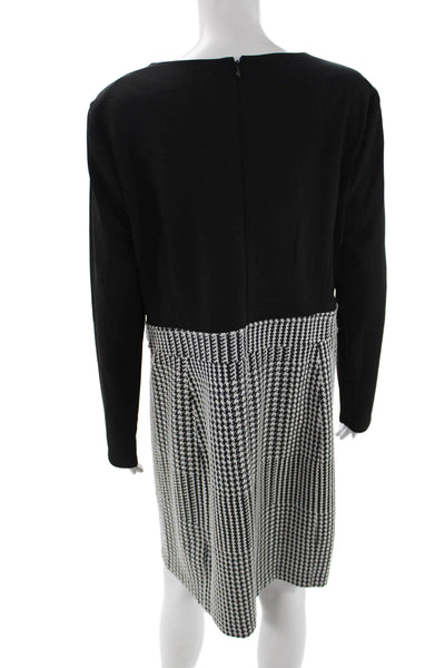 DKNY Women Sheath Dress Black Check Long Sleeve Knee Length Round Neck Size 14