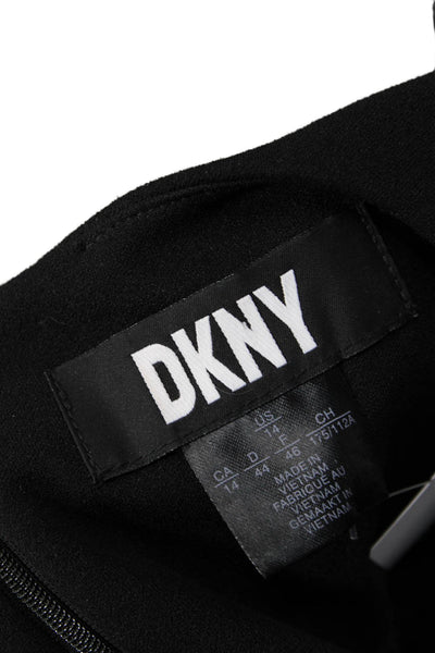DKNY Women Sheath Dress Black Check Long Sleeve Knee Length Round Neck Size 14