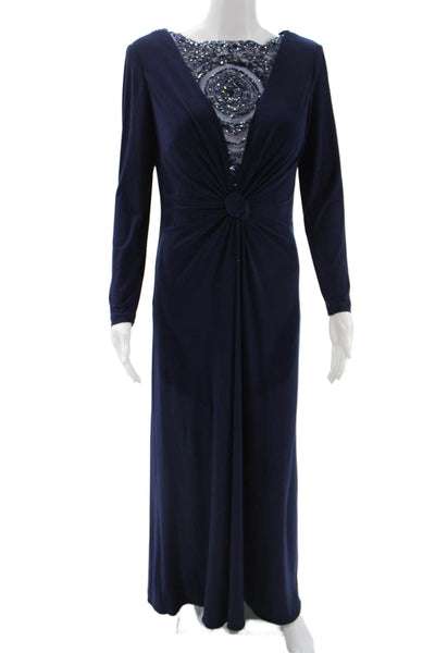 Rina di Montella Women Dark Blue V-Neck Long Sleeve Maxi Dress Size 12