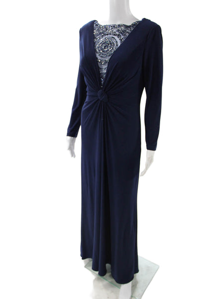 Rina di Montella Women Dark Blue V-Neck Long Sleeve Maxi Dress Size 12