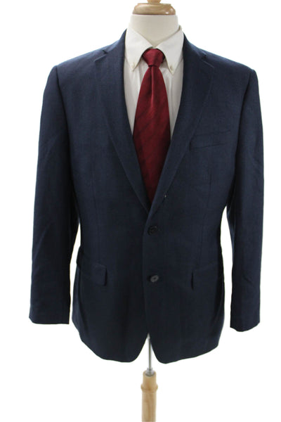 Calvin Klein Mens Suit Jacket Dark Blue Herringbone Button Collared Size 40