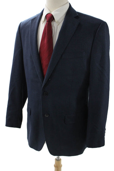 Calvin Klein Mens Suit Jacket Dark Blue Herringbone Button Collared Size 40