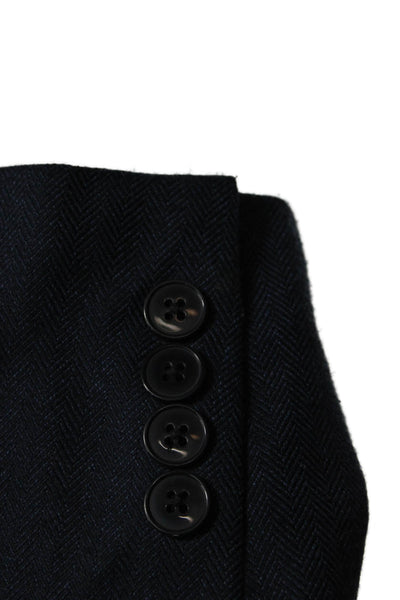 Calvin Klein Mens Suit Jacket Dark Blue Herringbone Button Collared Size 40