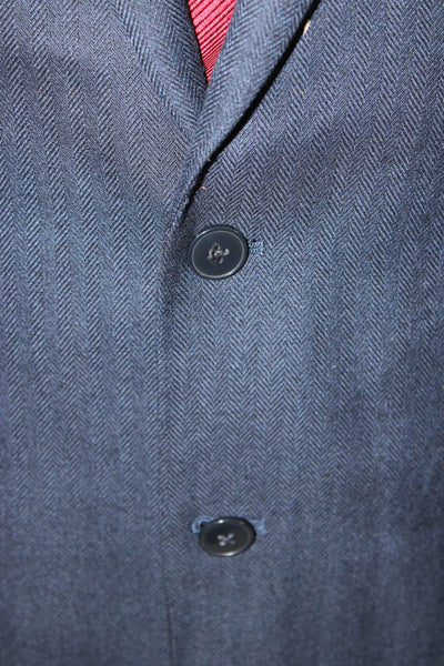 Calvin Klein Mens Suit Jacket Dark Blue Herringbone Button Collared Size 40