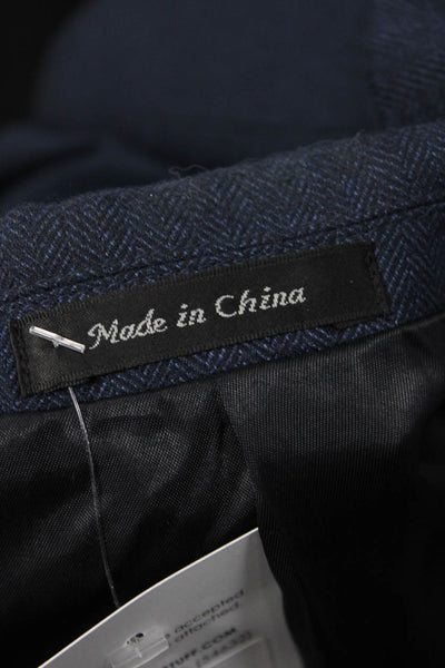 Calvin Klein Mens Suit Jacket Dark Blue Herringbone Button Collared Size 40