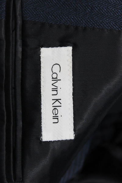 Calvin Klein Mens Suit Jacket Dark Blue Herringbone Button Collared Size 40