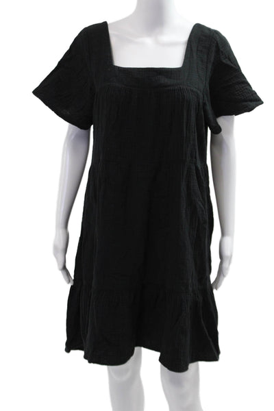 Rails Womens Shift Dress Black Square Neck Short Sleeve Cotton Size S