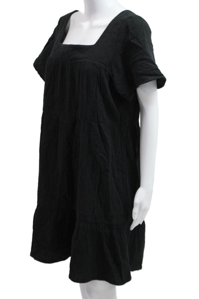 Rails Womens Shift Dress Black Square Neck Short Sleeve Cotton Size S