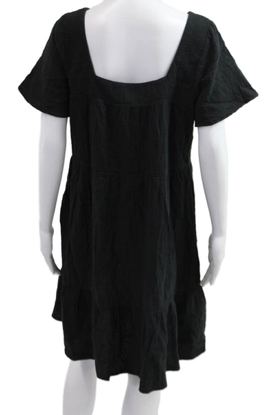 Rails Womens Shift Dress Black Square Neck Short Sleeve Cotton Size S