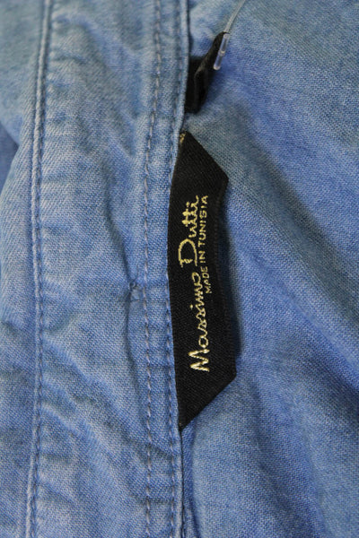 Massimo Dutti Women Basic Blue Lyocell Collared Long Sleeve Blouse Size 8