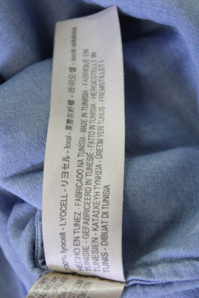 Massimo Dutti Women Basic Blue Lyocell Collared Long Sleeve Blouse Size 8