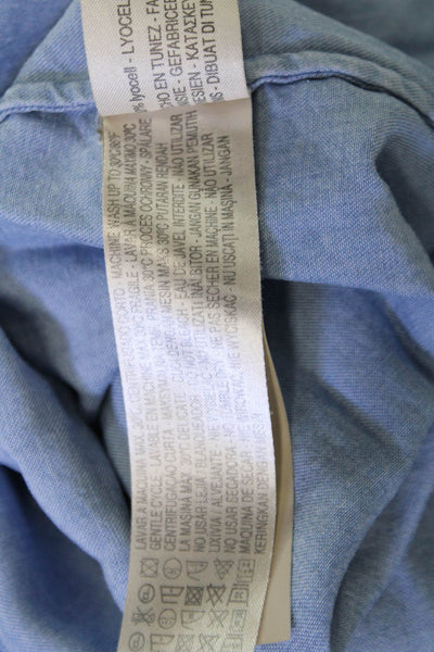 Massimo Dutti Women Basic Blue Lyocell Collared Long Sleeve Blouse Size 8