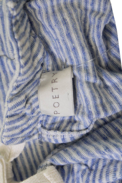 Poetry Womens Light Blue Cropped Striped Linen Blouse Short Sleeve Size 10
