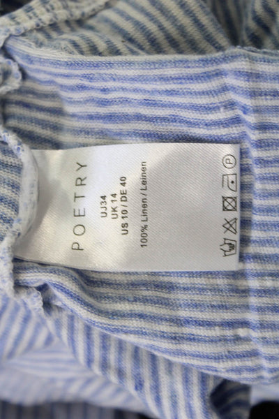 Poetry Womens Light Blue Cropped Striped Linen Blouse Short Sleeve Size 10